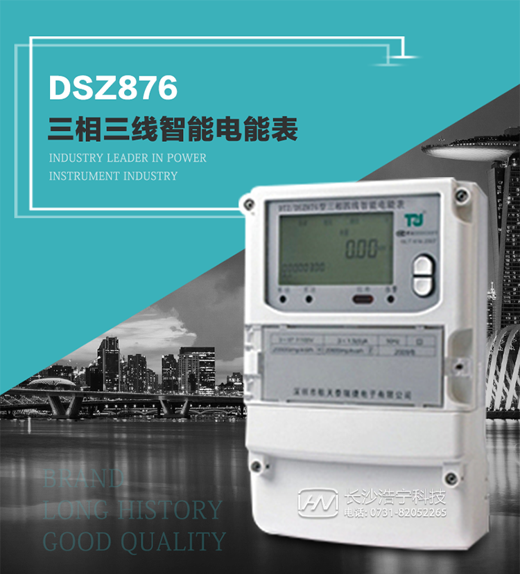 產品介紹
DSZ876型智能電能表是采用大規模集成電路，應用數字采樣處理技術及SMT工藝，根據工業用戶實際用電狀況所設計制造的具有現代先進水平的儀表。
該表性能指標符合GB/T 17215.321-2008《交流電測量設備 特殊要求》第21部分靜止式有功電能表（1級和2級）、GB/T 17215.322-2008《交流電測量設備 特殊要求》第22部分靜止式有功電能表（0.2S級和0.5S級）國家標準和DL/T 614–2007《多功能電能表》標準，其通信符合DL/T645–2007《多功能電能表通信協議》的要求，并兼容DL/T645–1997《多功能表通信規約》的要求，可根據功能定制需求符合多功能電能表的各項技術要求。